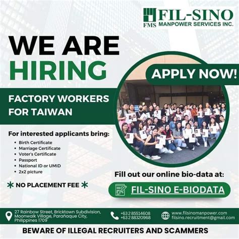 fil-sino e-biodata|Taiwan Hiring Production Operator under Fil.